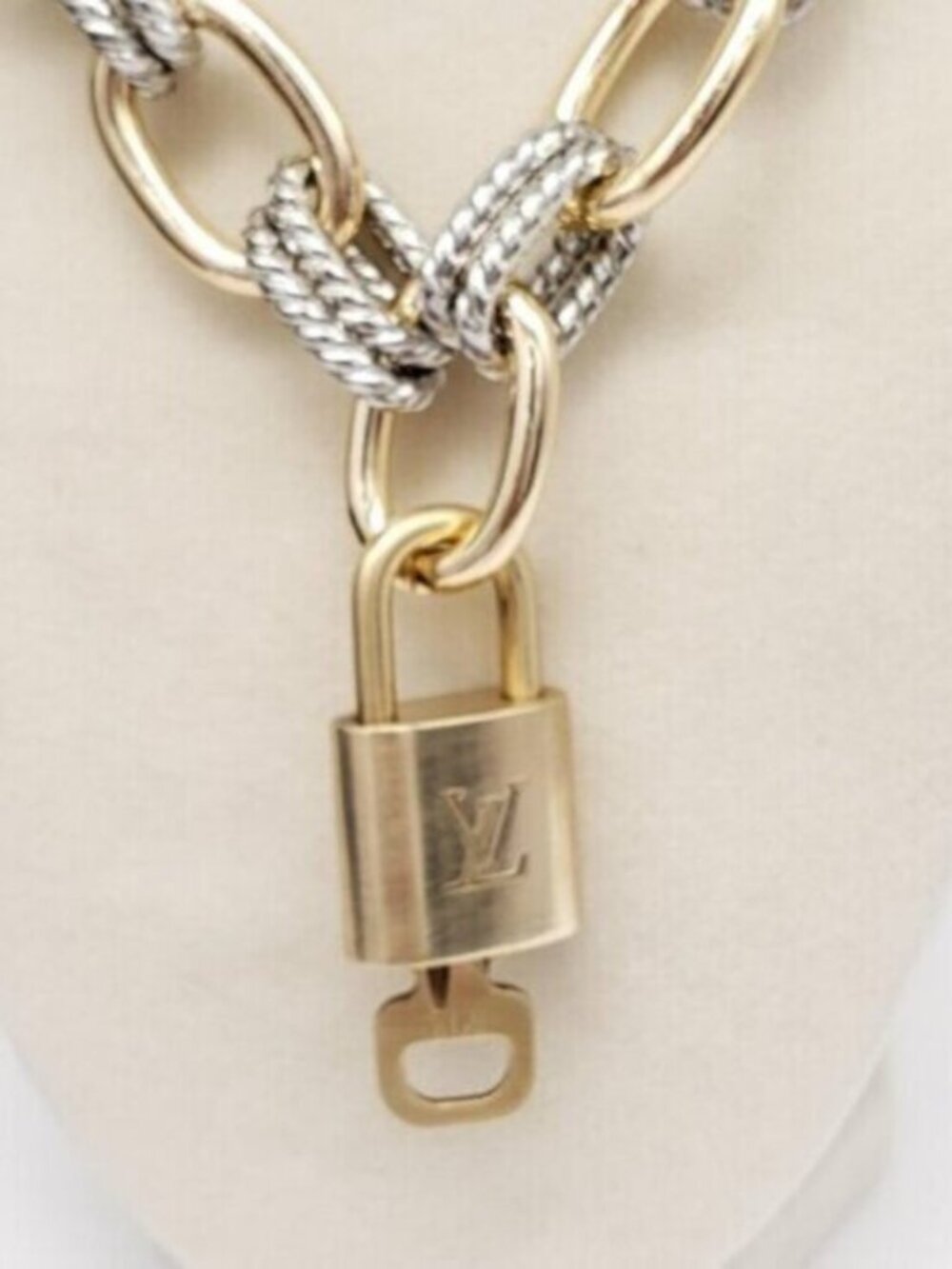 Authentic Louis Vuitton Gold Padlock w/ Unbranded Fashion Geometry Necklace - Picture 6 of 9